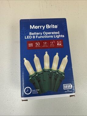 Merry Brite Battery Operated LED Warm White String Lights 50 light count new